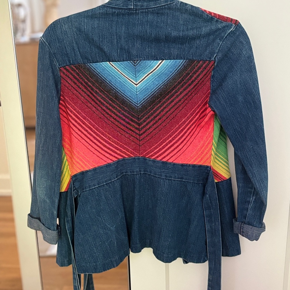 Vintage Colorful Denim Jacket with Striped Design